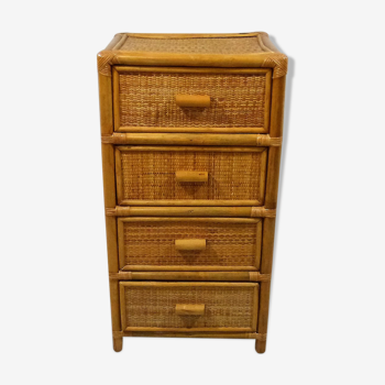 Commode en rotin et osier, années 1970