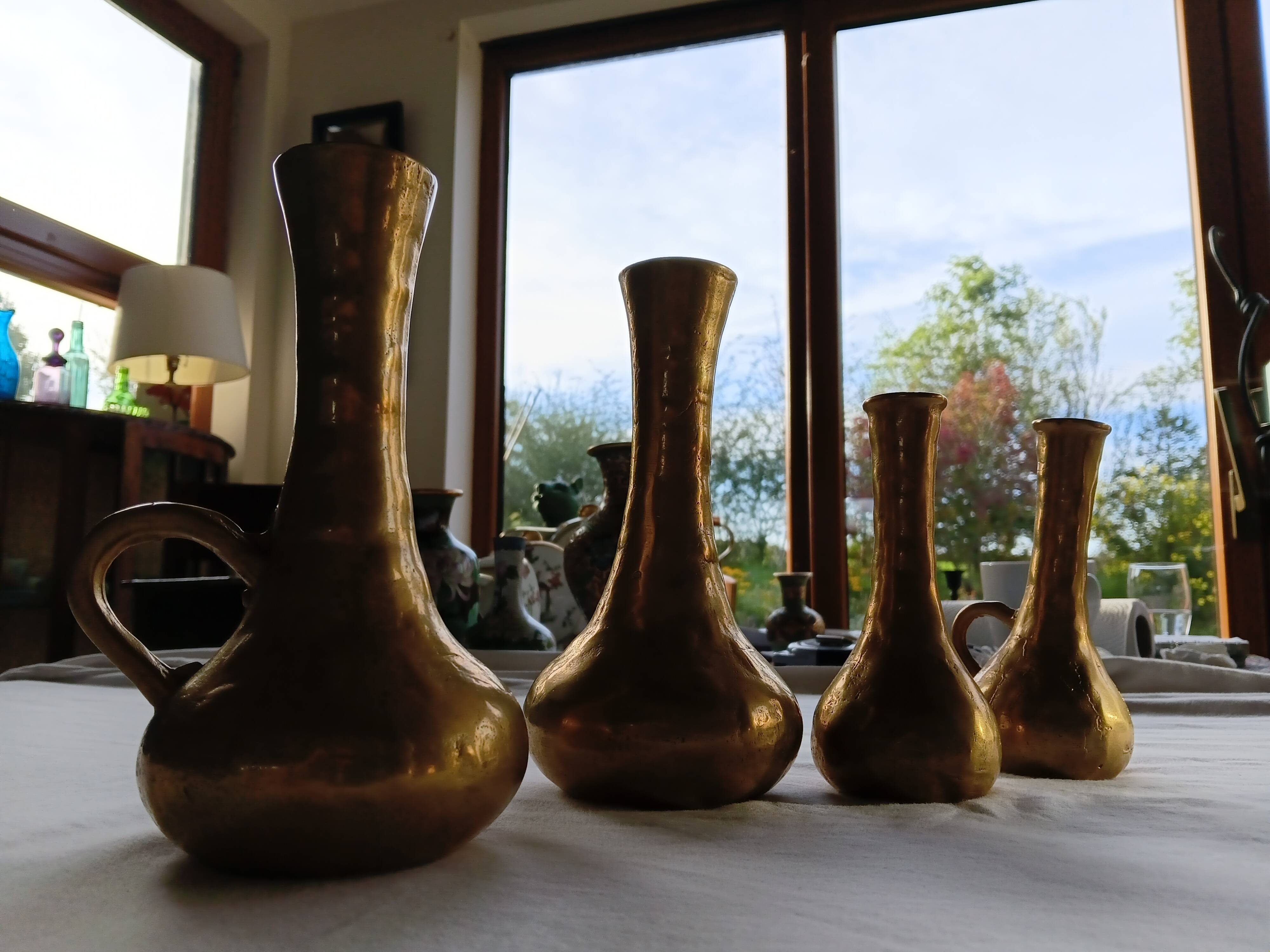 Mid-Century Italian Brutalist Cast Brass Solifleur Vases – Set of 4