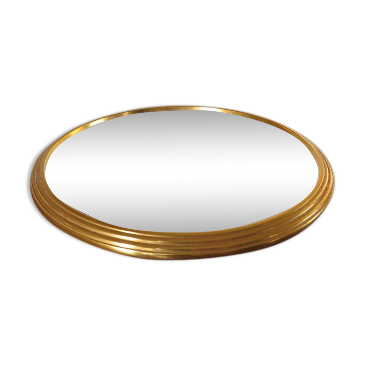 Round mirror tray in 1950s gold metal