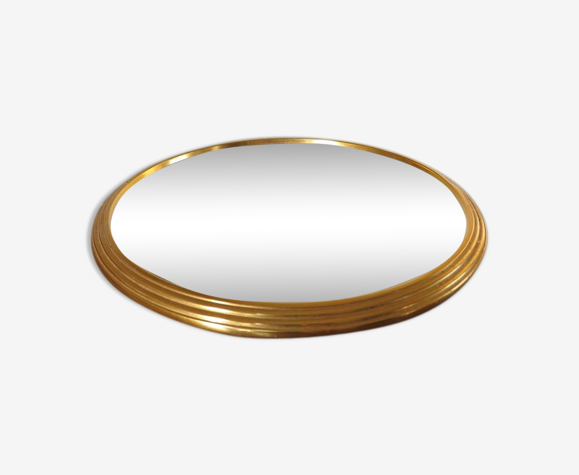 Plateau miroir rond en métal doré années 50
