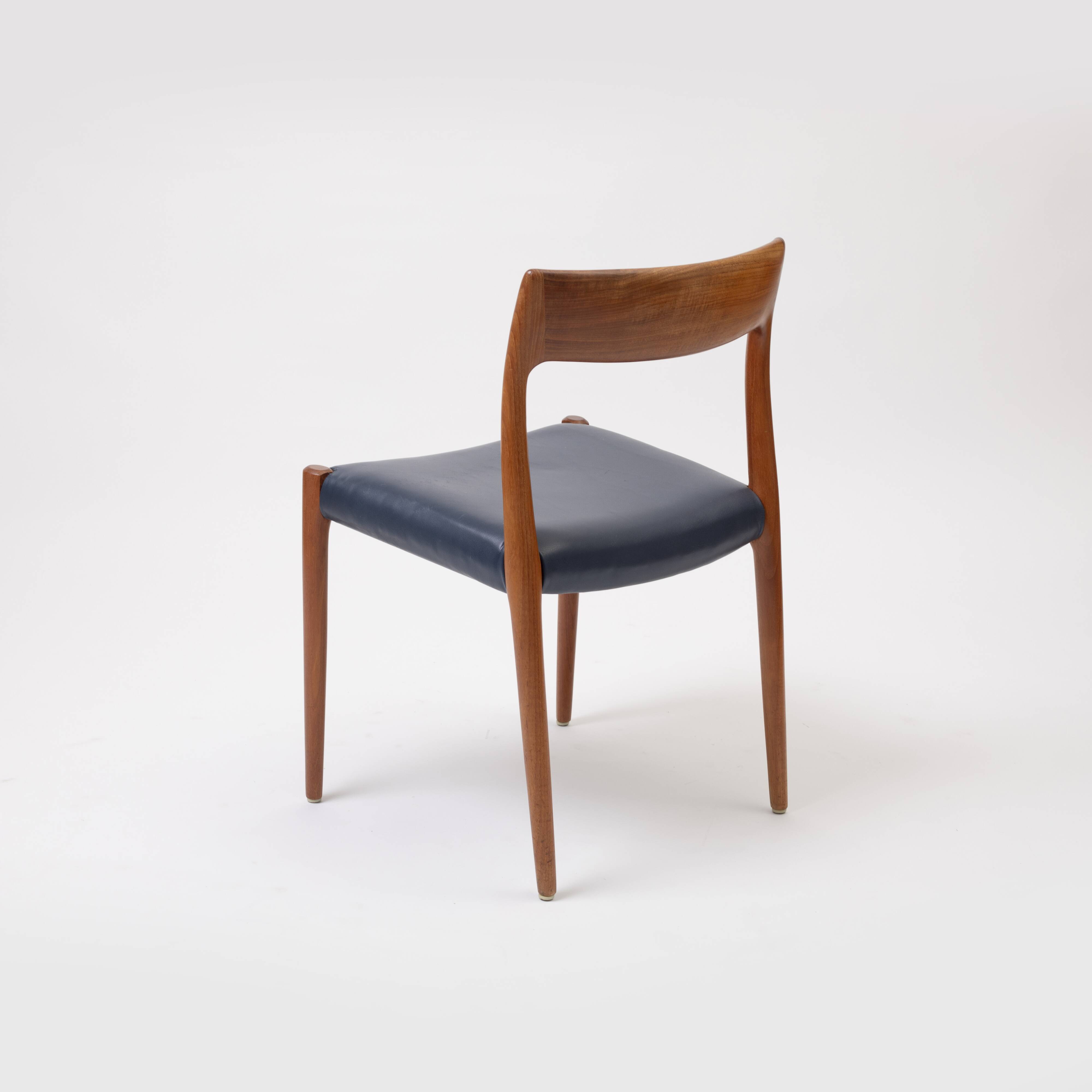Model 77 Chair in Teak and blue leather by Niels Otto Møller