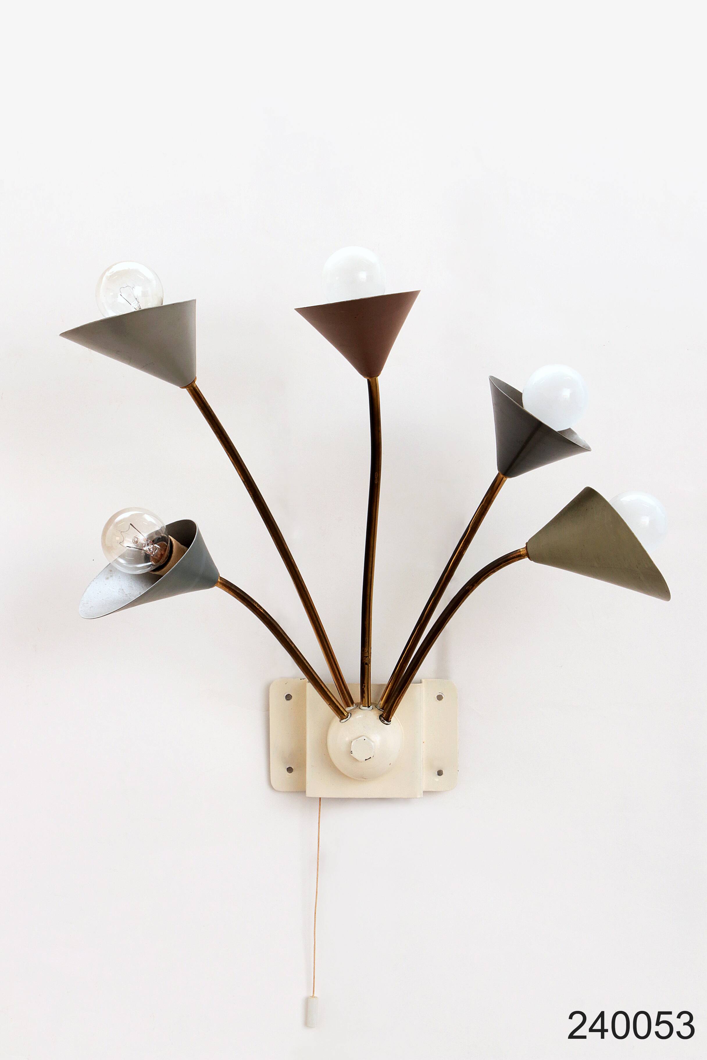 Vintage Wall Lamp with 5 Lights - Brass Metal, 1960 Denmark