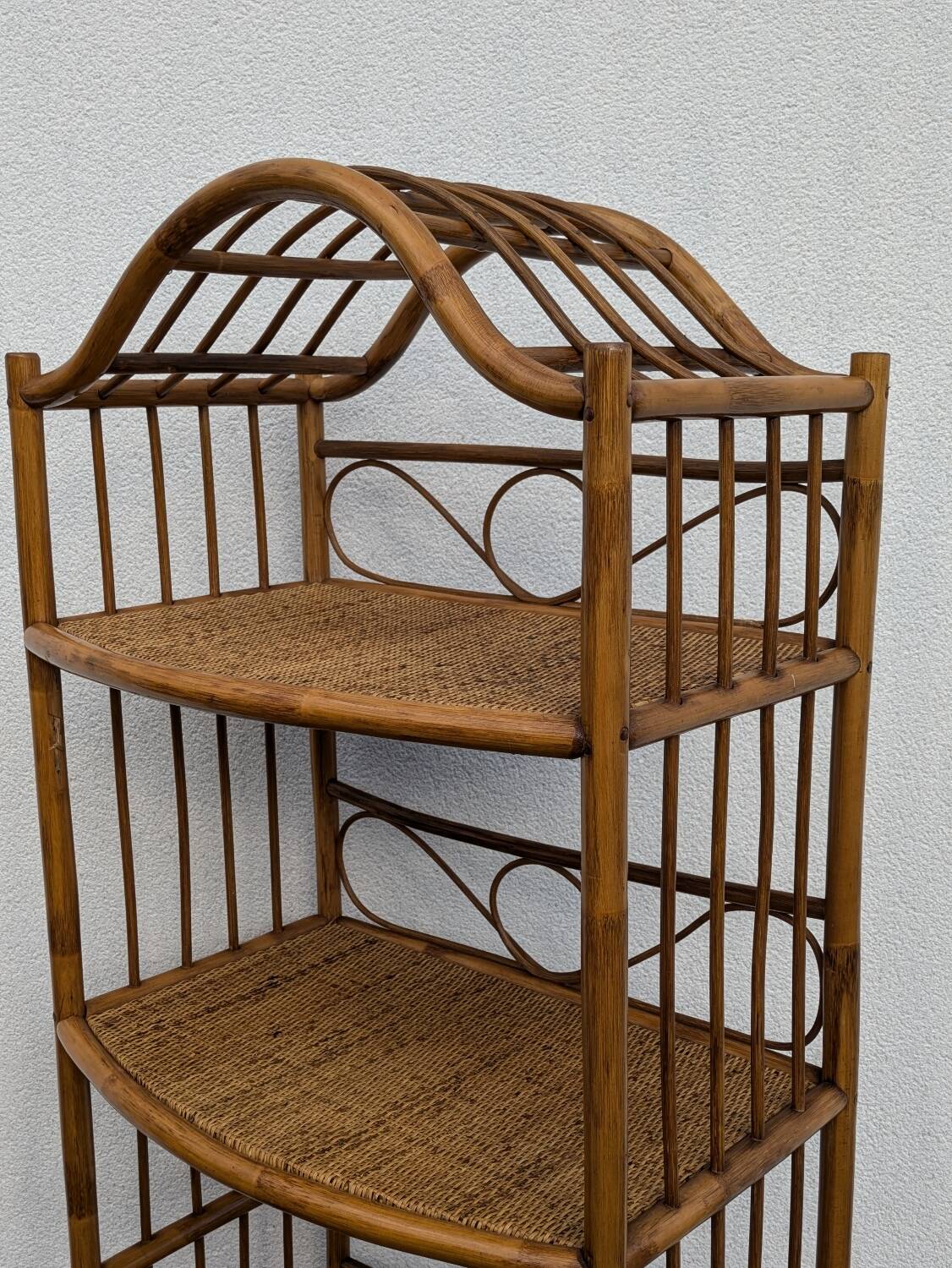 Vintage 1960s Rattan Bamboo Bookcase Shelf Buffet