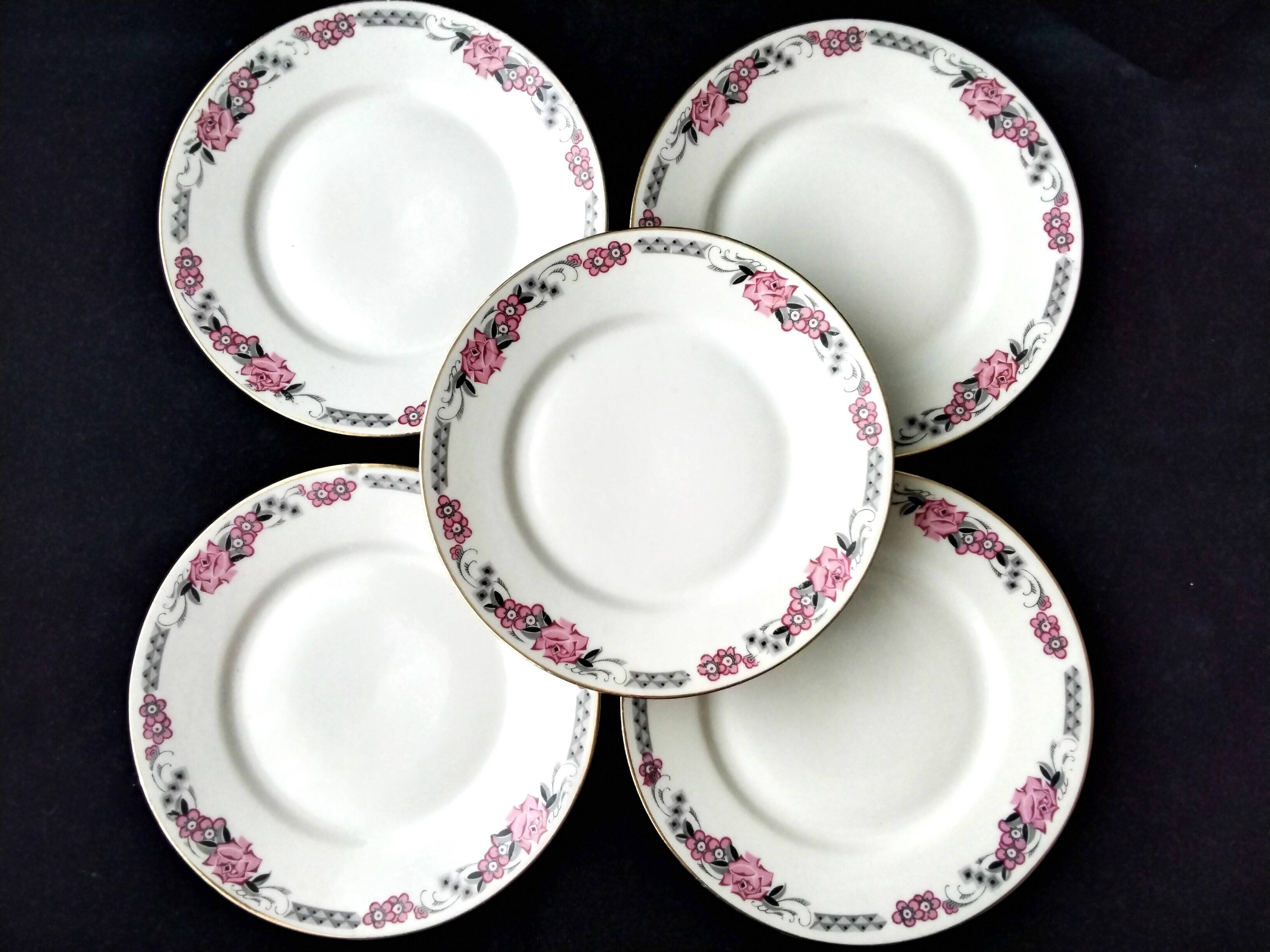 5 Art Deco porcelain dessert plates