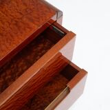 2 Italian nightstands in burlwood with brass handle