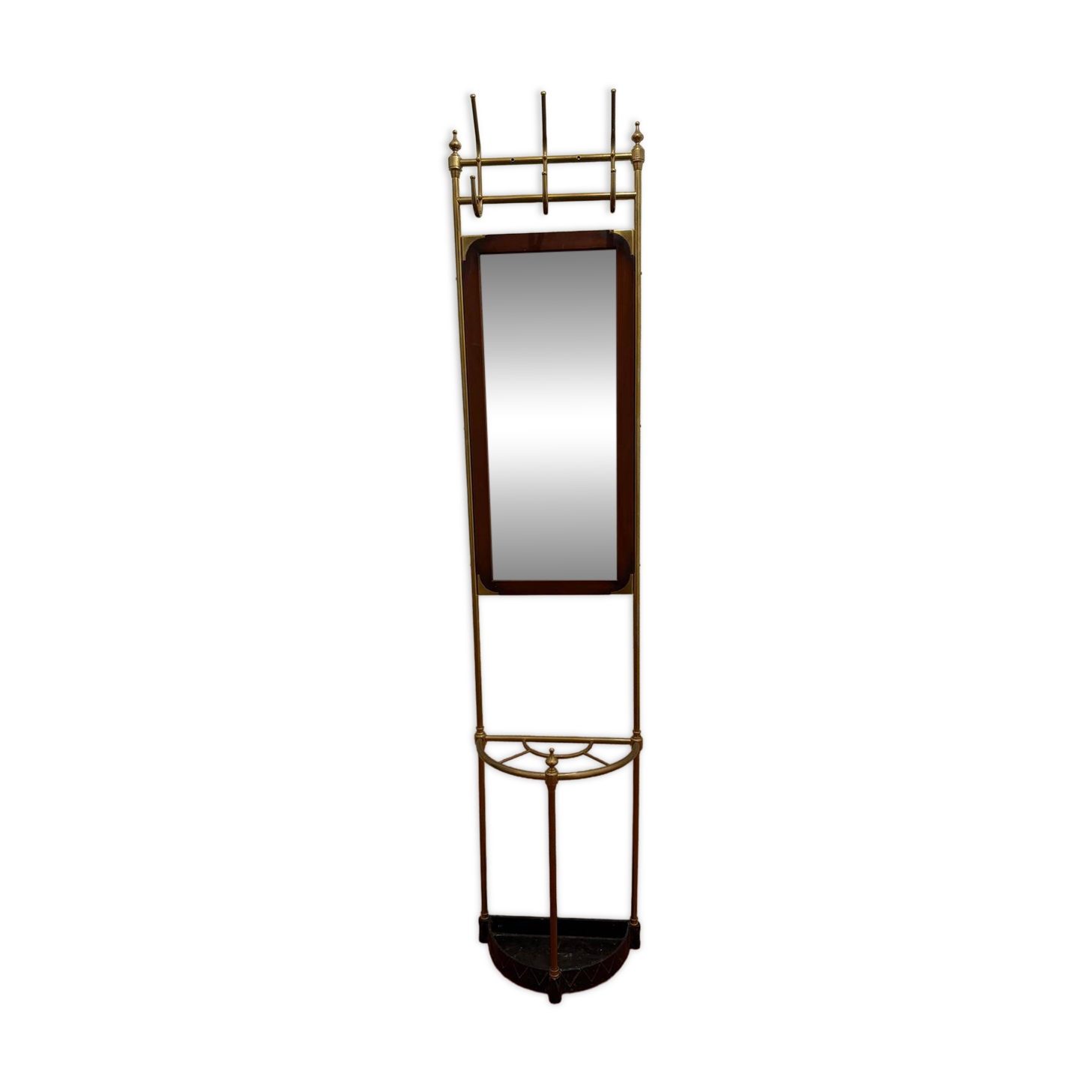 Antique brass coat rack with mirror – Vintage entrance hall wardrobe