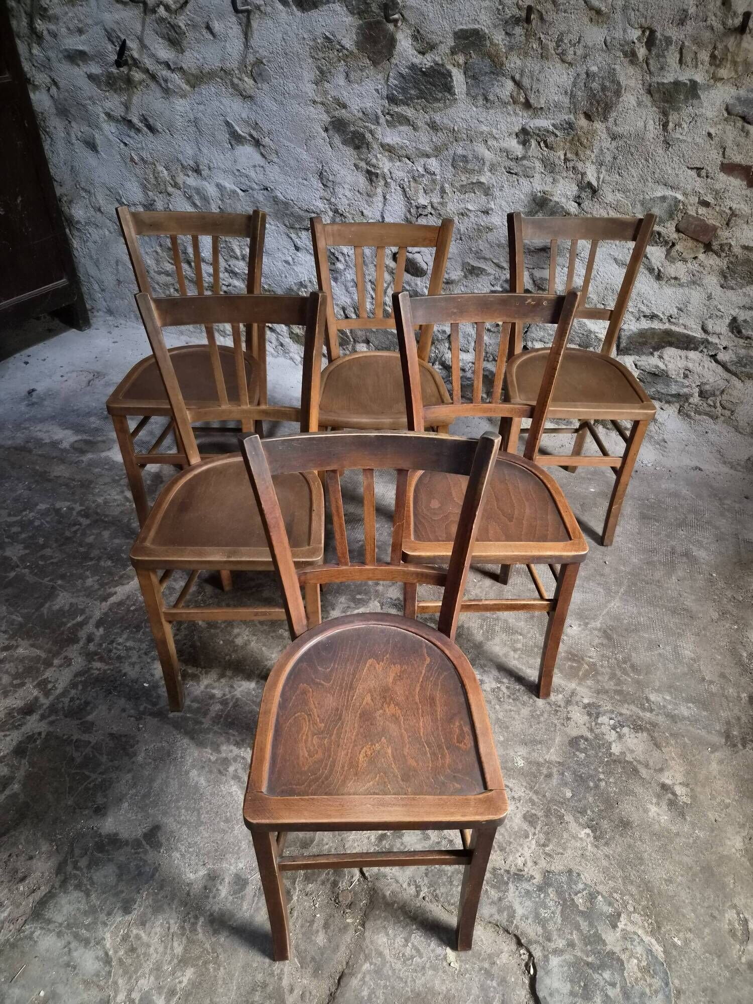 Set of 6 vintage French bistro chairs – Beech, 1950s