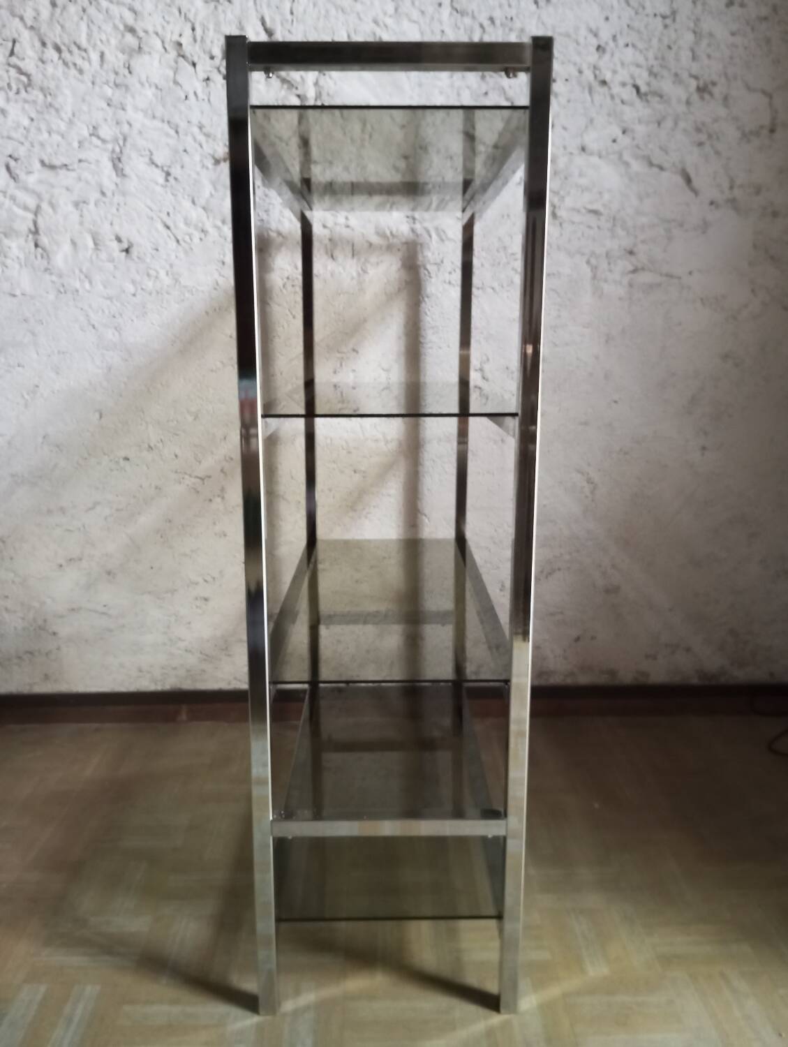Chrome and smoked glass shelf from the 70s.