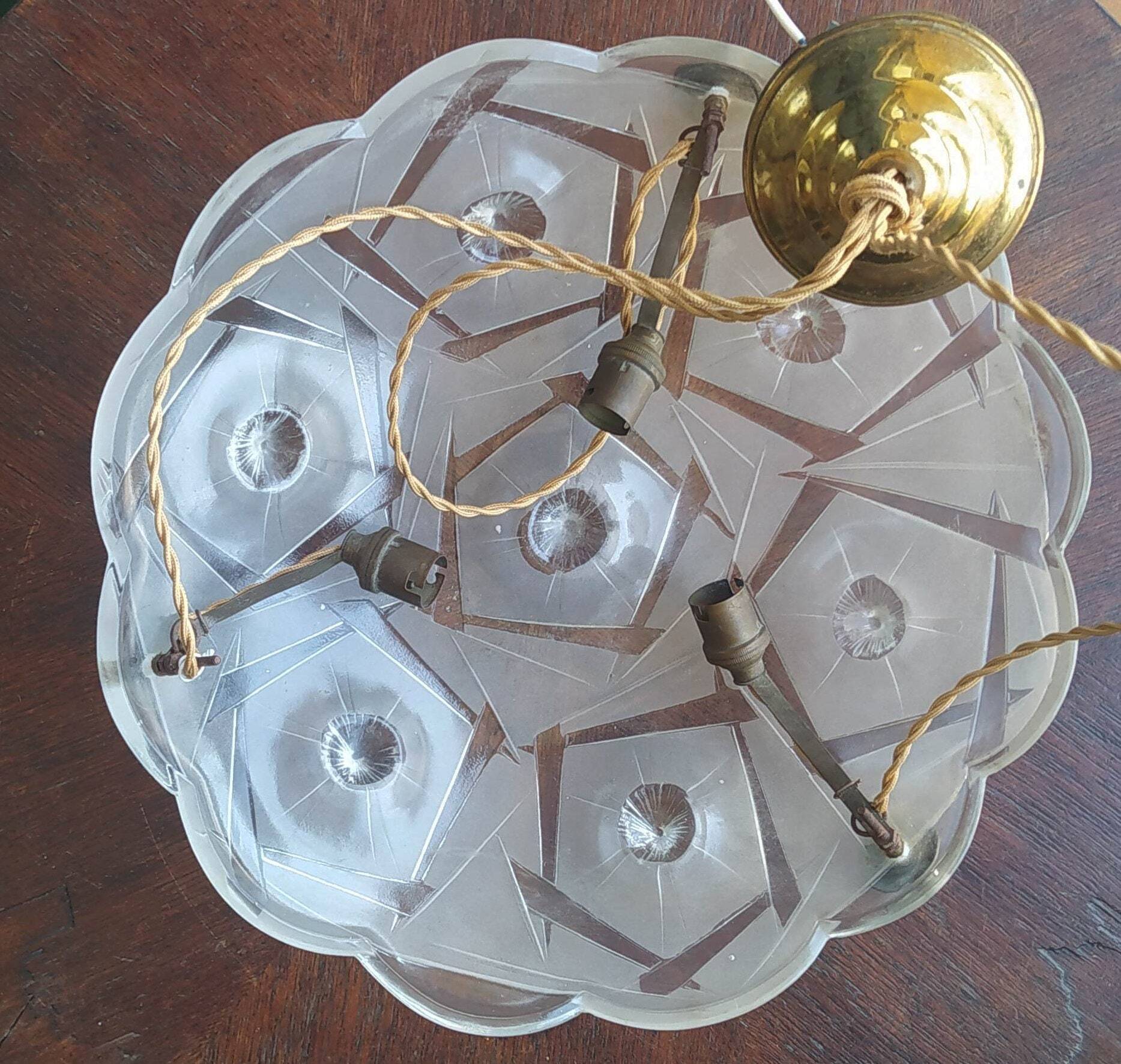 Suspension plate glass frosted 1920s 1930s