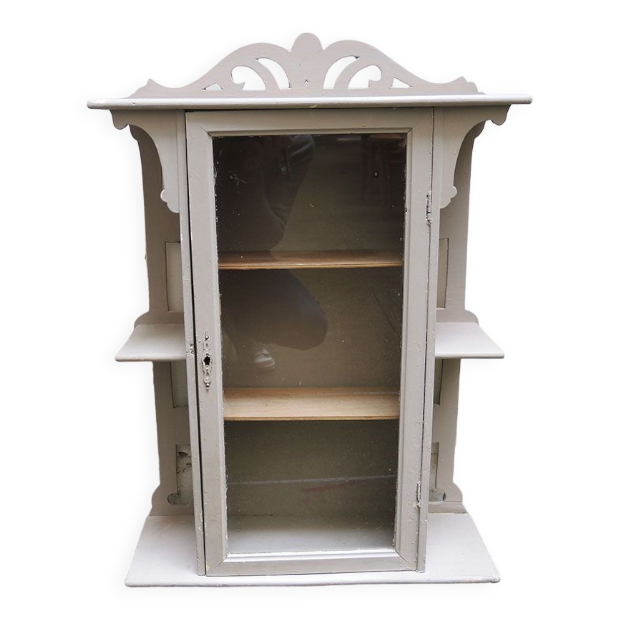 Old light grey wood display case