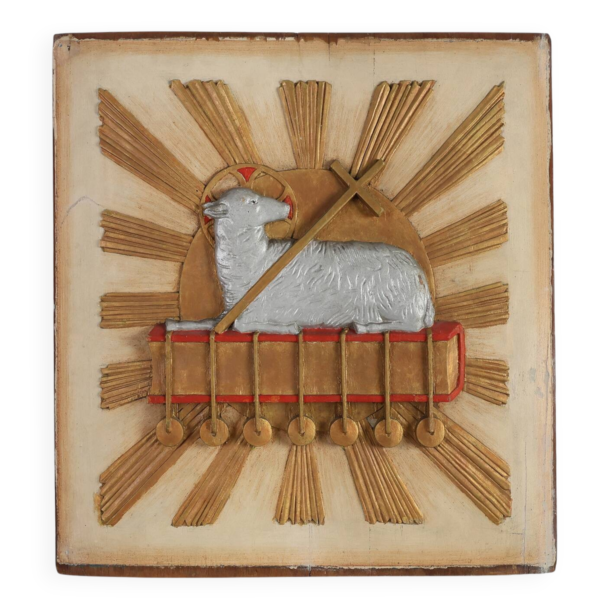 19th Century Religious Carved Wooden Agnus Dei Panel, France