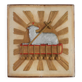 19th Century Religious Carved Wooden Agnus Dei Panel, France