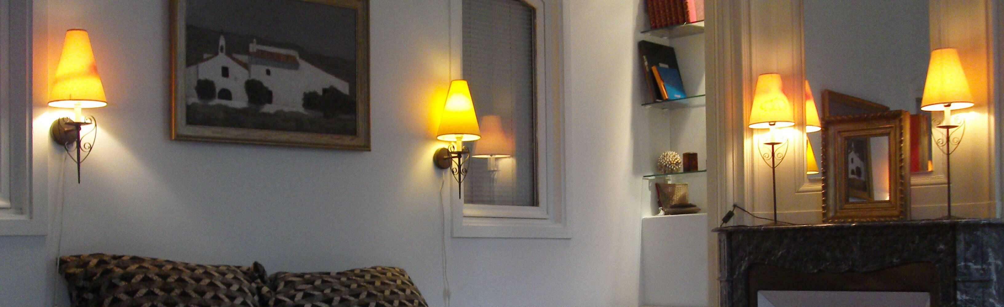 Pair of metal lamps with lampshade