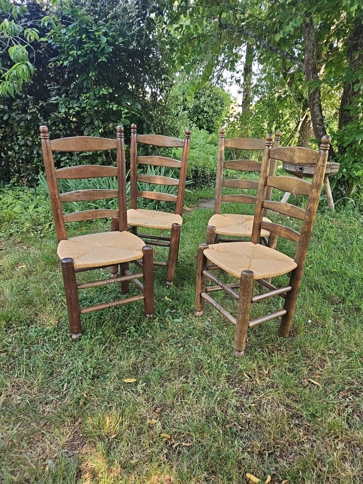 4 chaises Charles Dudouyt paillées design 40-50-60