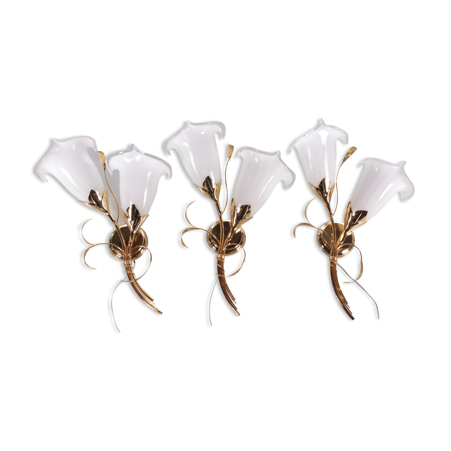 24 kt gold-plated tulip glass wall lamps Italian design 1970