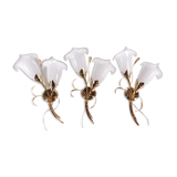 24 kt gold-plated tulip glass wall lamps Italian design 1970