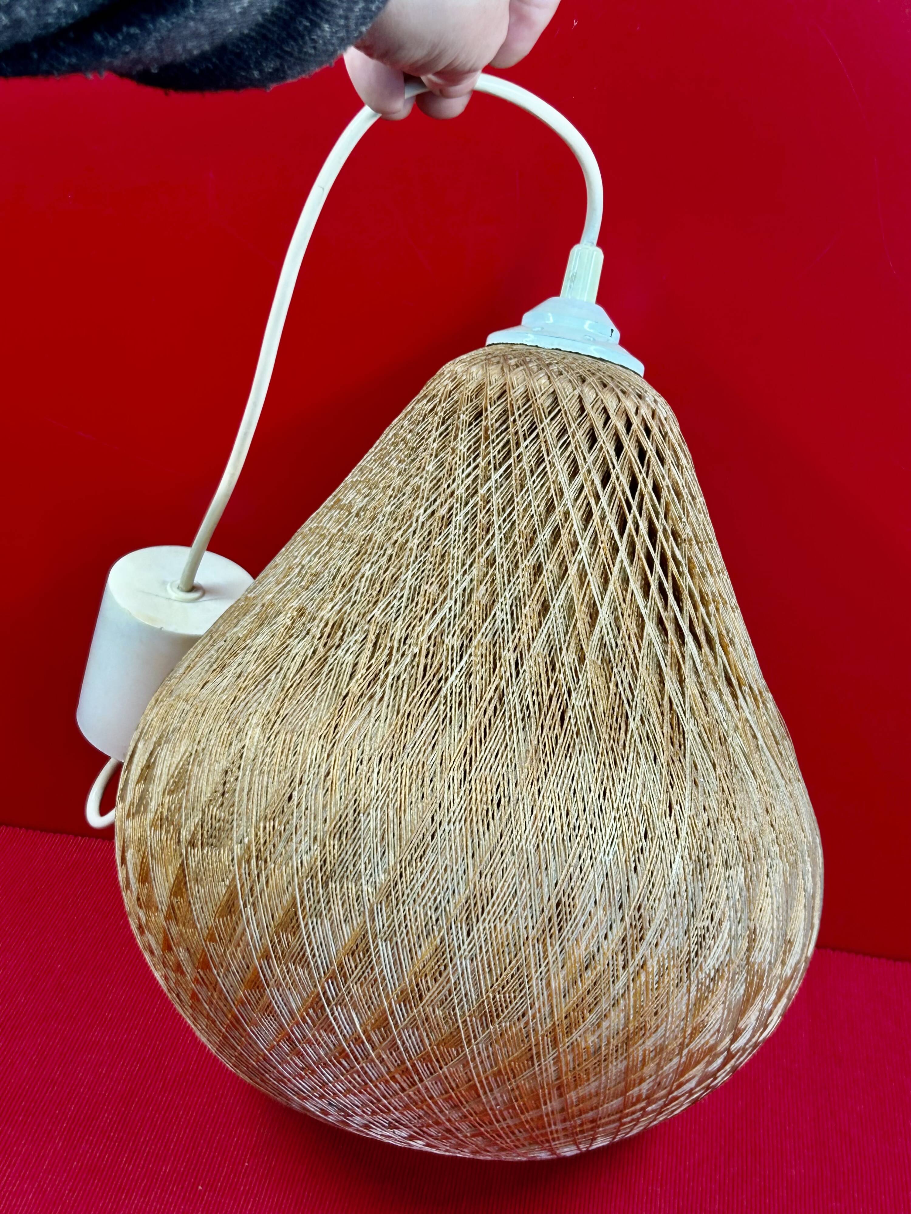 Vintage Scandinavian pear-shaped pendant light in synthetic wire.