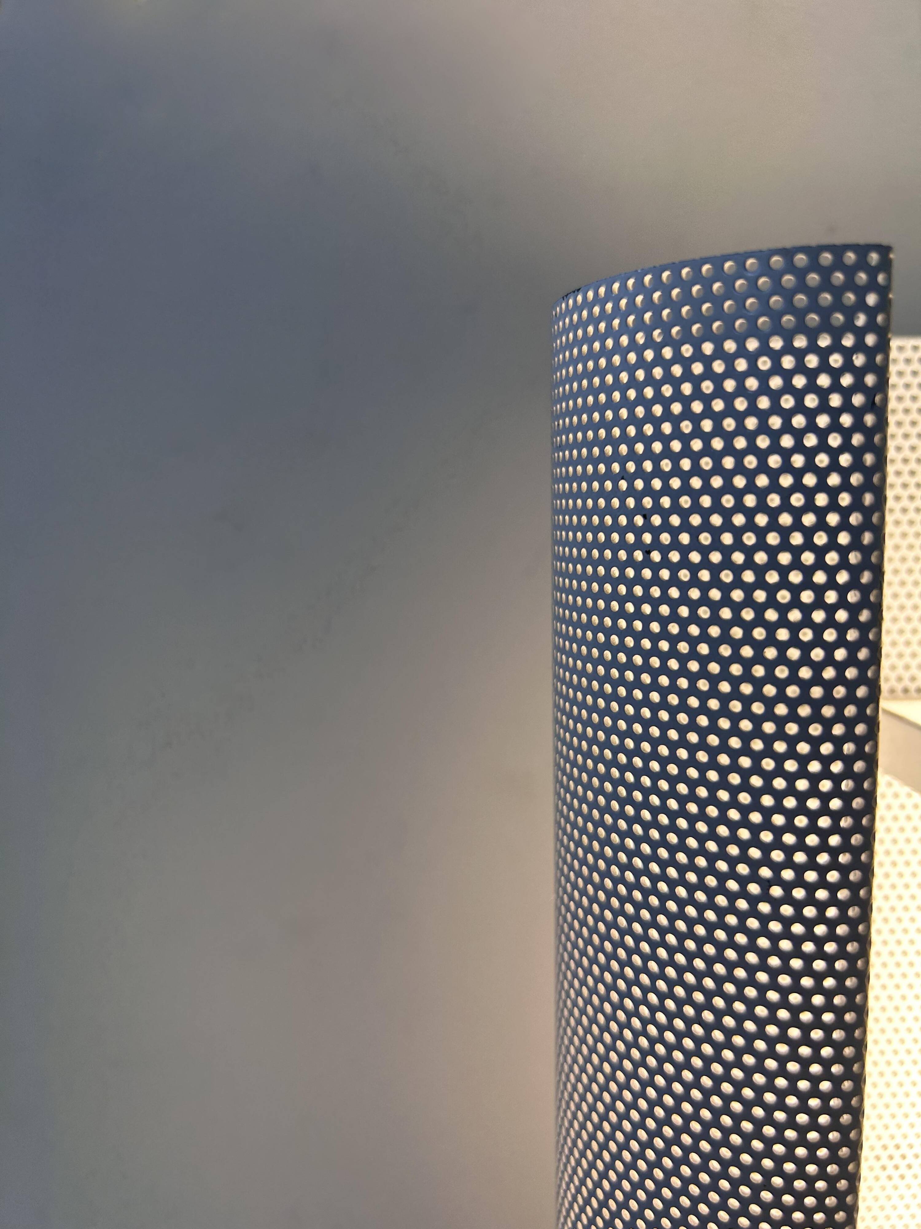Pair of vintage wall lights, brass and white perforated metal, Hans Agne Jakobsson