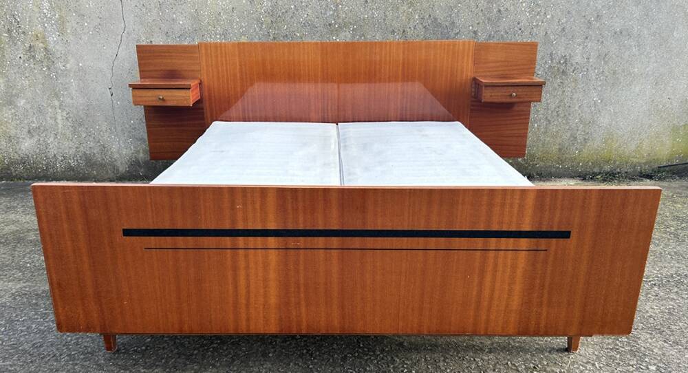 Electric double bed, varnished wood, vintage, 1960s