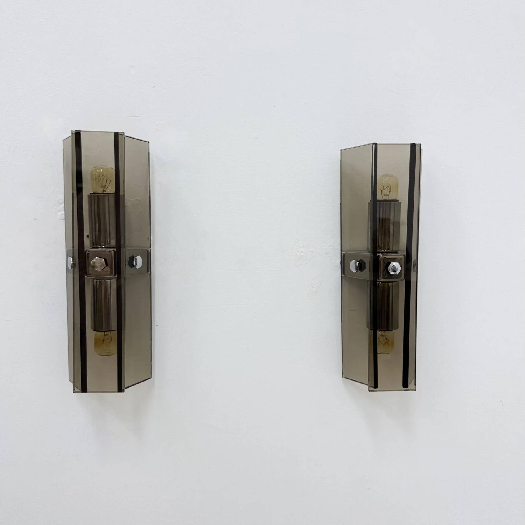 Set of 3 Veca glass wall lamps / sconces, 1970s Italy