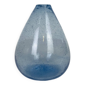 Vase soliflore verre bullé bleu vintage
