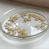 Plateau plat verre émaillée art nouveau floral signé Chaf école Nancy