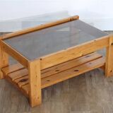 1970s pine and glass coffee table