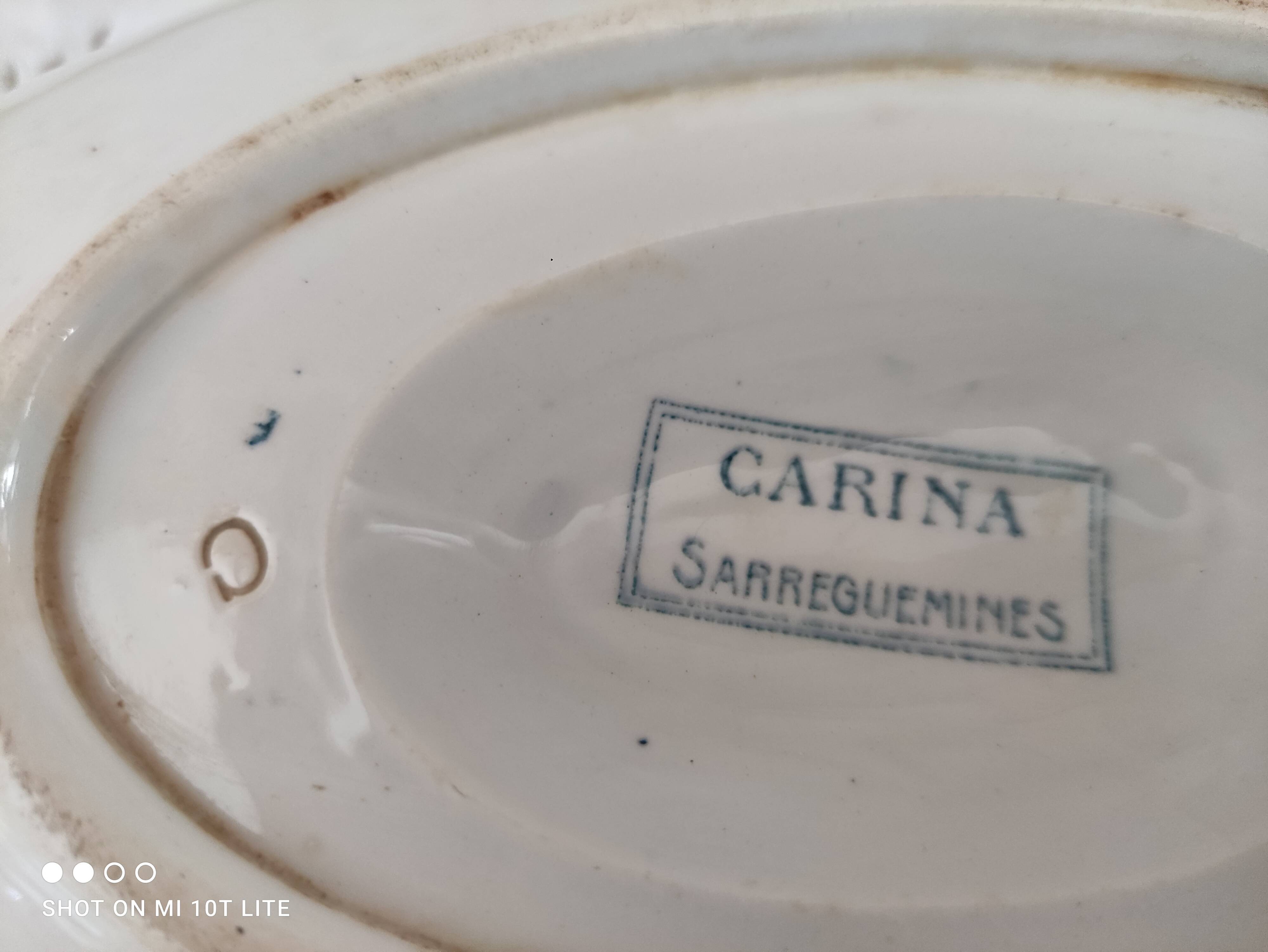 Saaucière in iron earth sarreguemines model carina decoration blue frieze