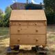Antique English scriban secretary desk in solid pine.