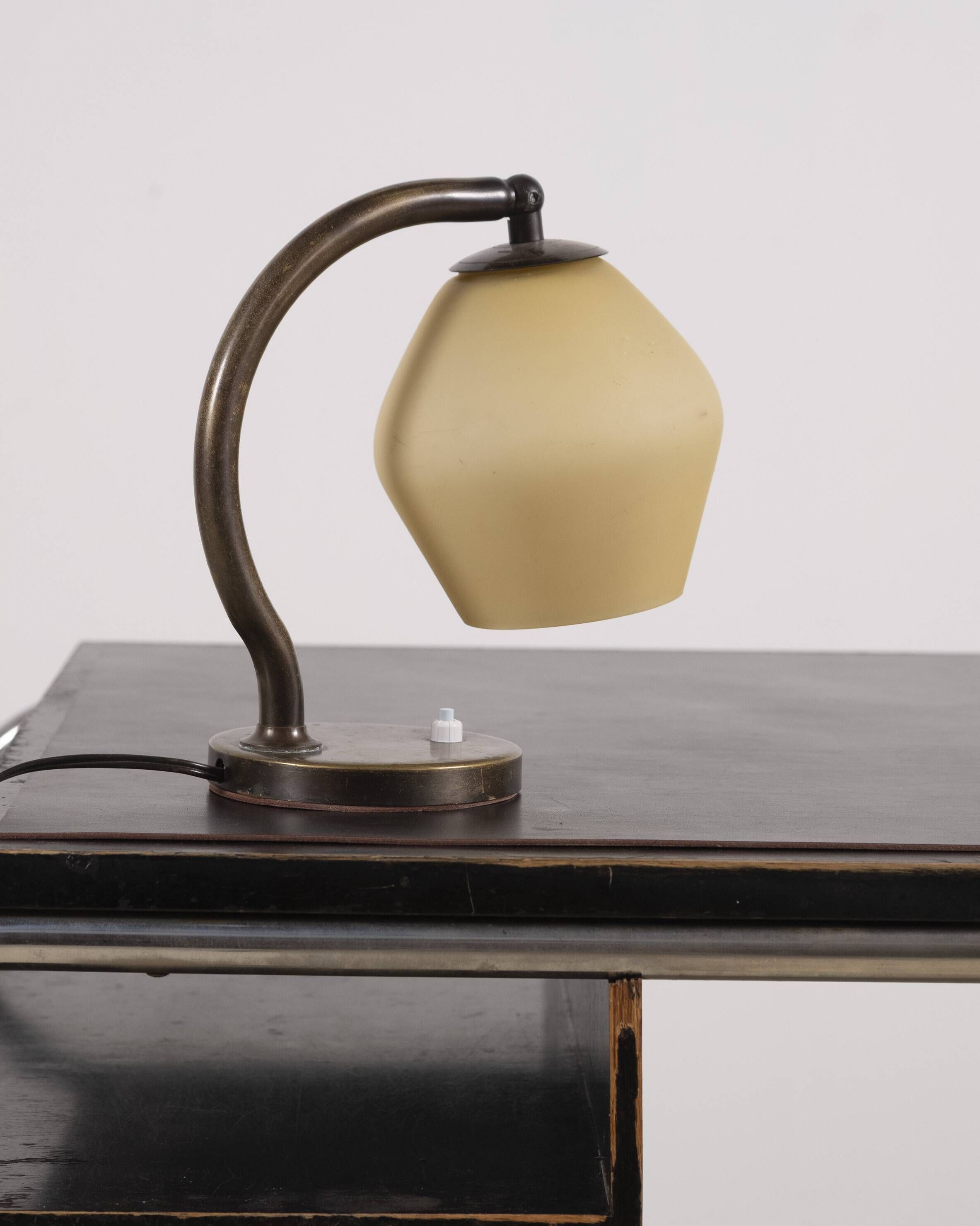 Danish Brass and Opaline Glass Desk Lamp, circa 1930s