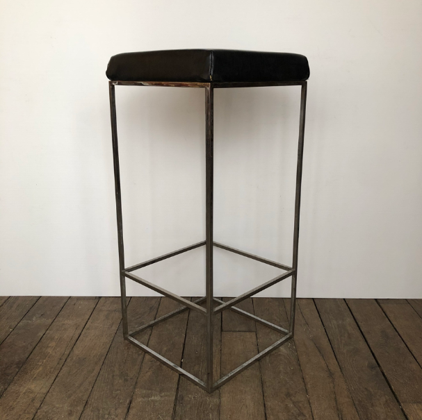 High square chrome steel stool