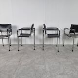 Vintage chrome and leather dining chairs set of 4 - 1980s