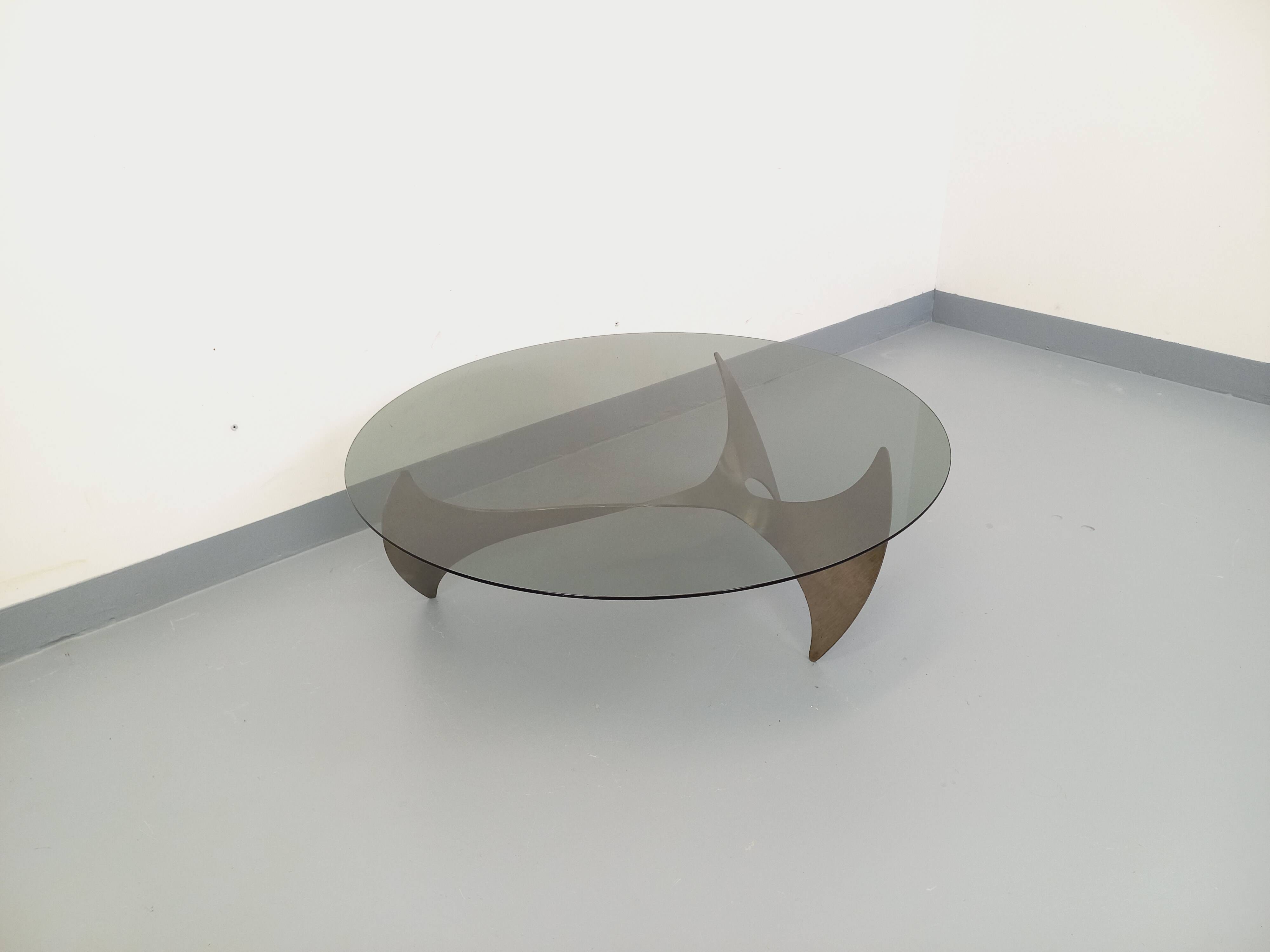 Vintage Propeller coffee table by Knut Hesterberg in steel and glass.