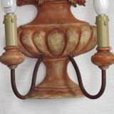 Rare Large Pair of French Terracotta Urn Fruit Basket Double Wall Lights