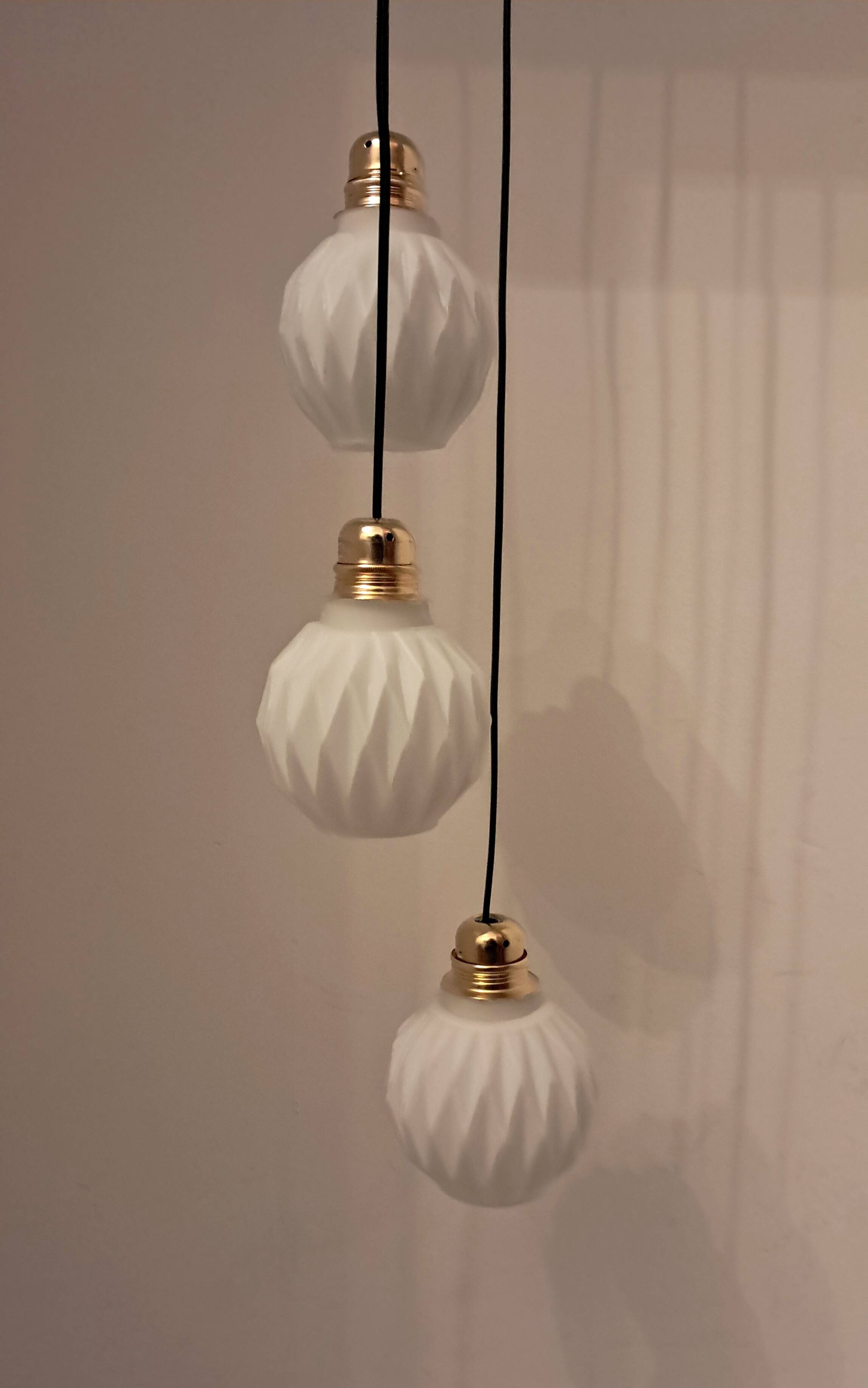 Origami white opaline three-light pendant light