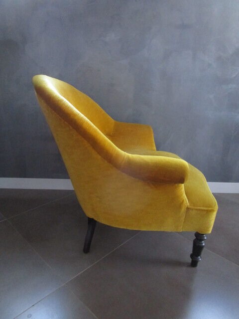 Old velvet shepherdess armchair mustard yellow