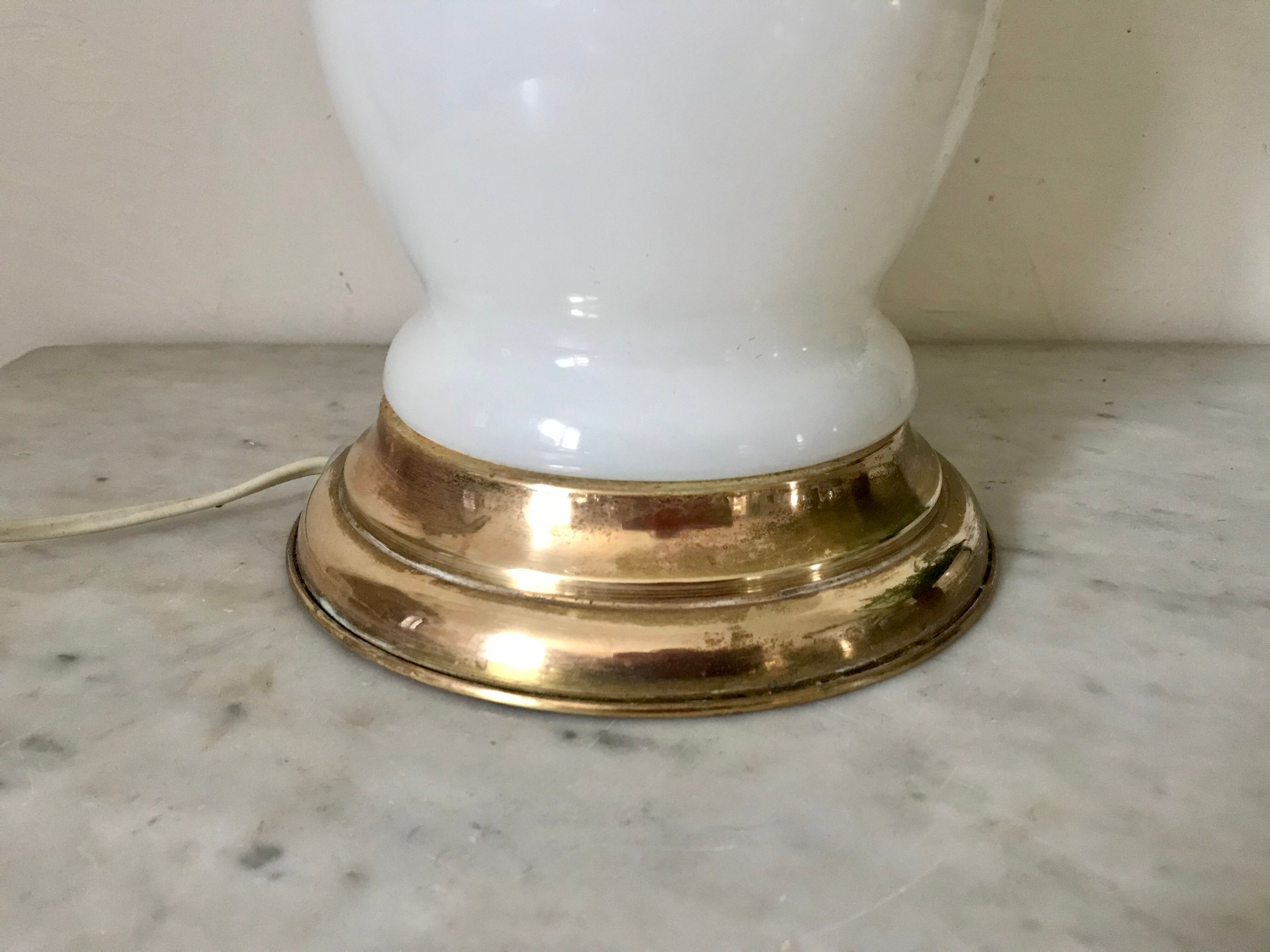 Vintage opaline and brass mushroom lamp
