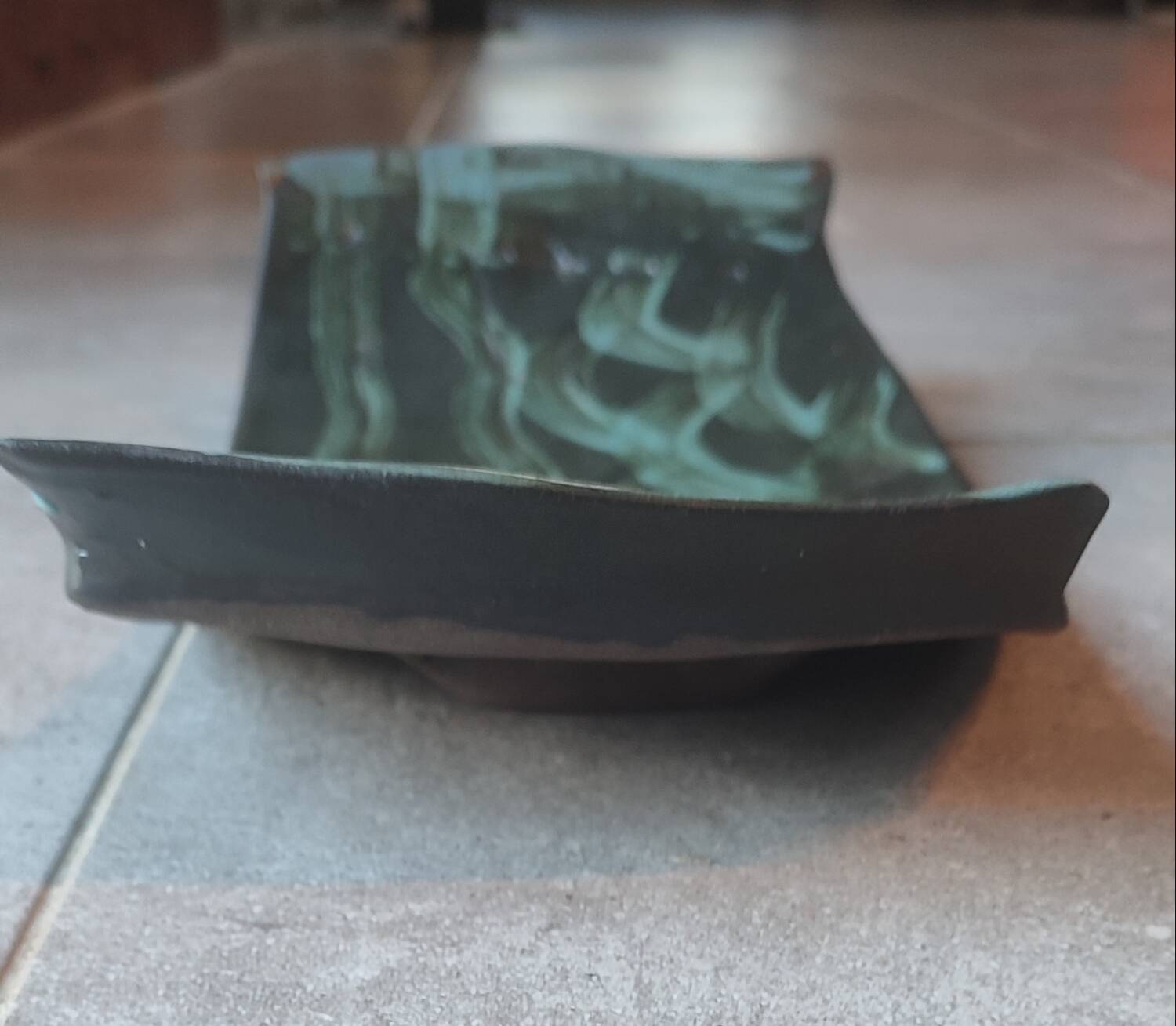 Large shallow dish (signed) in French studio stoneware from the 1960s-70s.