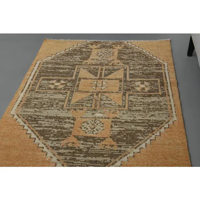 Vintage Turkish Hand-Knotted Wool Cotton Orange Runner Rug 96x214
