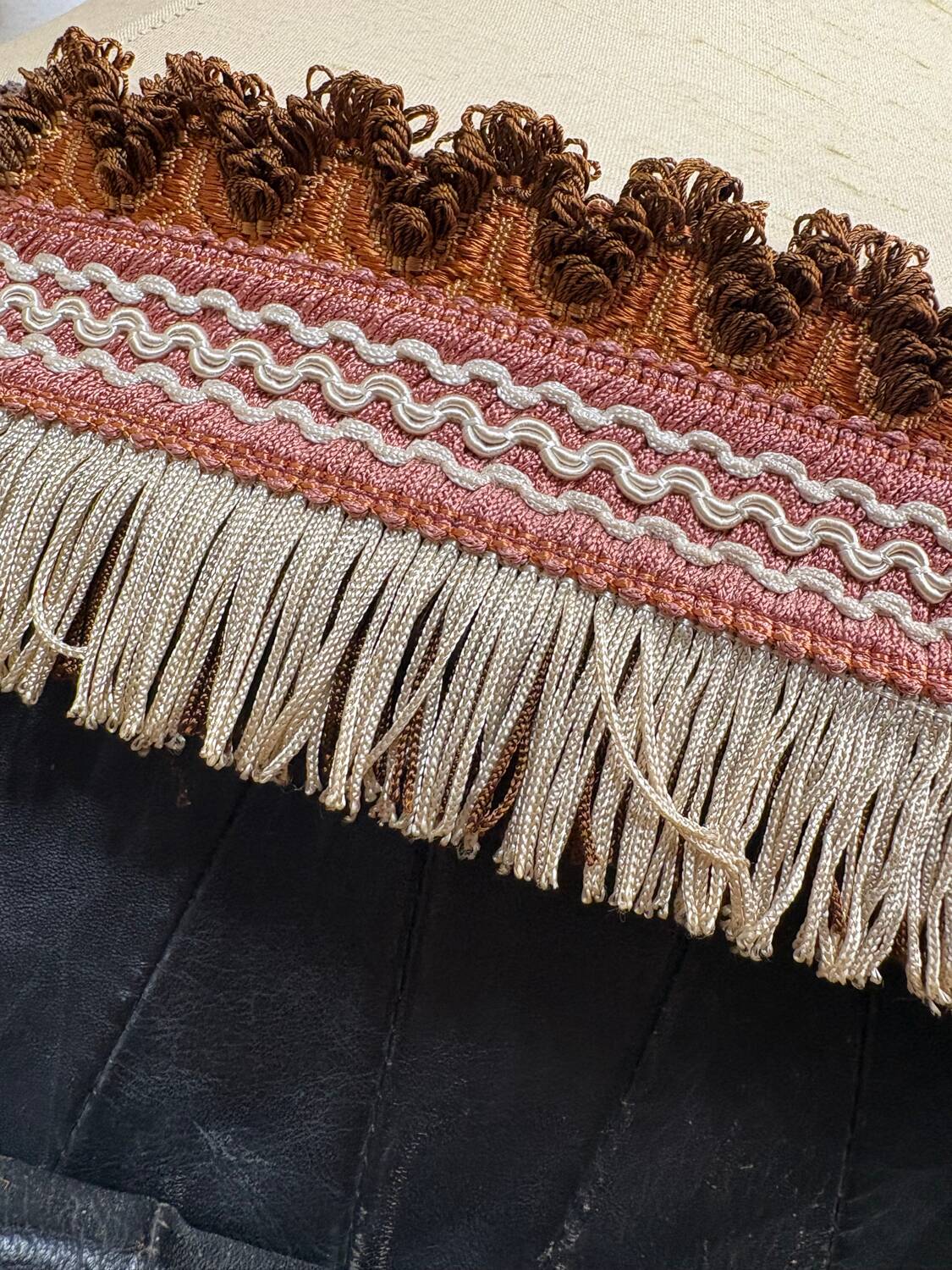 Pair of antique fabric lampshades with fringe