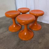 Set of 4 Vintage Mushroom Stool “Jurček” by Meblo, Retro Orange 1960s – Spa