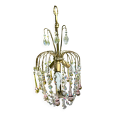 Magnifique Lustre En Cascade En Laiton & Verre Cristal Années 70 Vintage