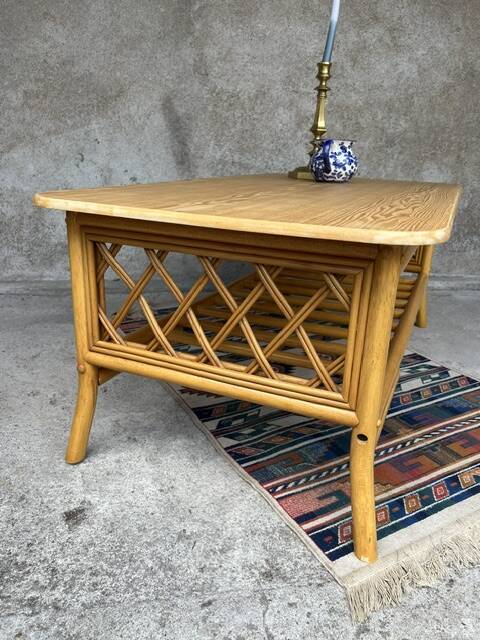 Vintage bamboo, wood and rattan coffee table
