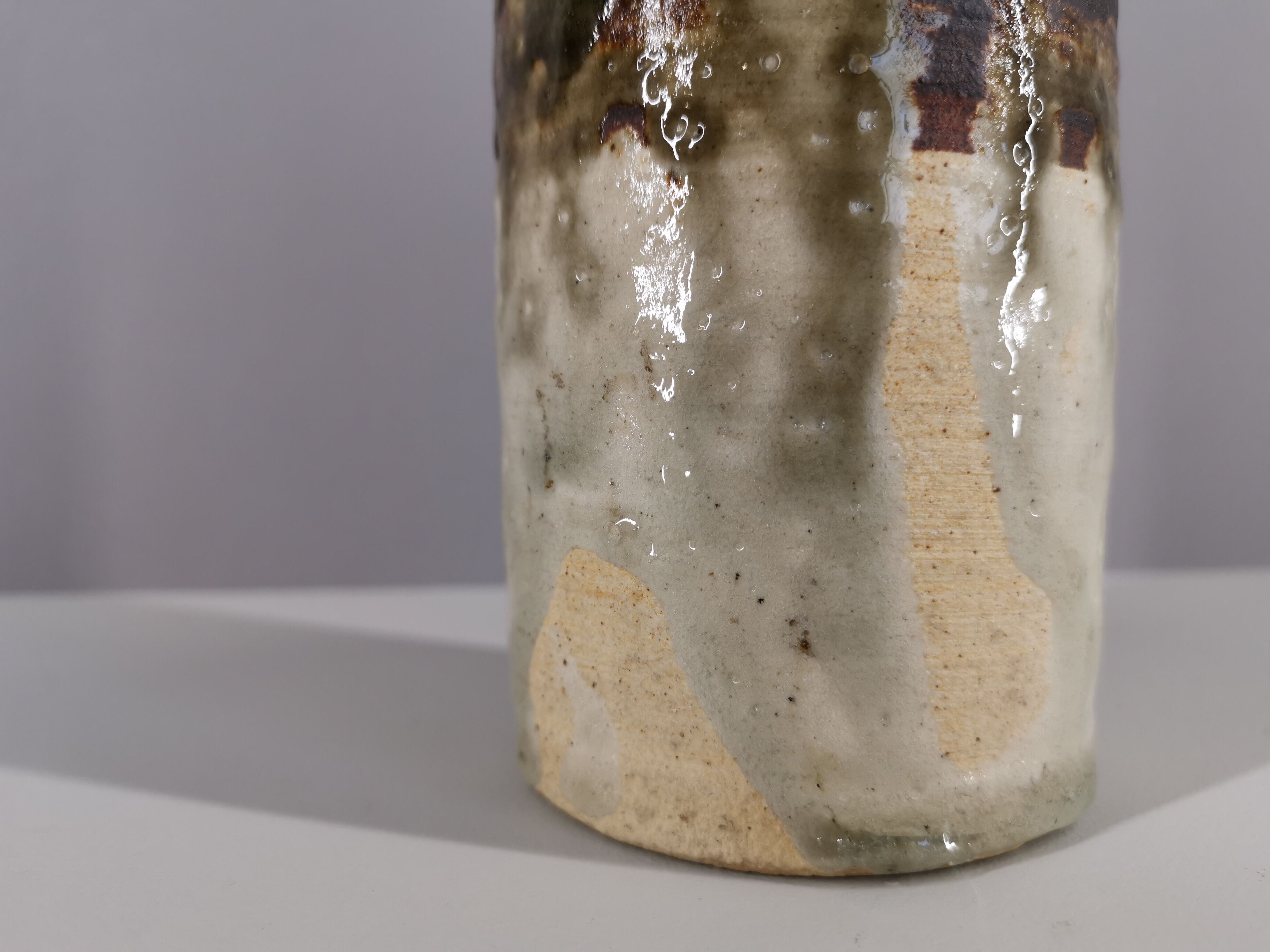 Enamelled sandstone vase signed by the artist 1960