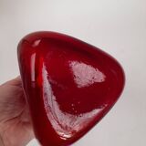 Triangular red glass vase by Gunnar Ander for Elme Glasbrück.