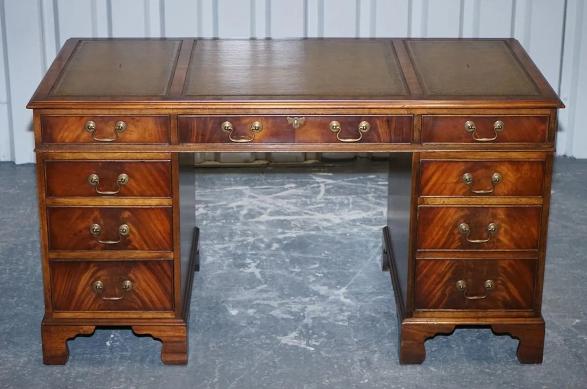 Vintage Green Hunter Leather Pedestal Desk by Bevan Funnell