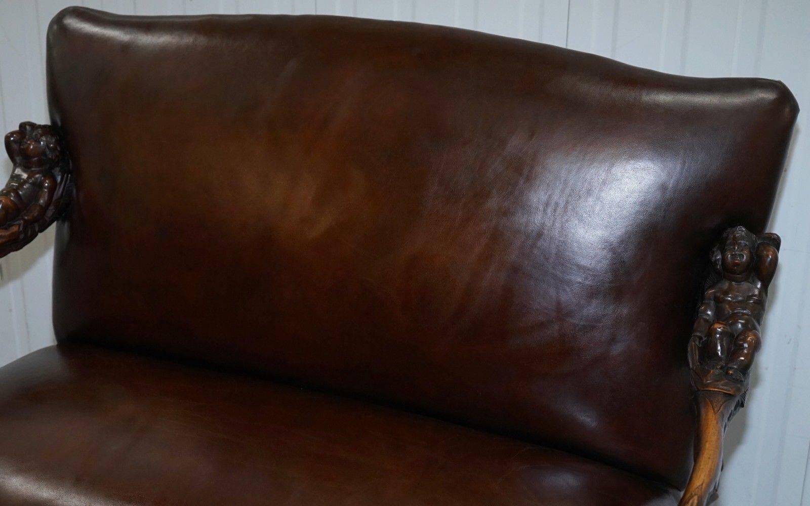 Carved Walnut Baroque Venetian Bench with Leather