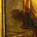 Oil on wood panel, woman with basket, signed LP, Jean Baptiste Le Prince?