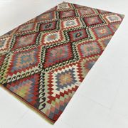 6x10 Green & Red Tribal Vintage Kilim Rug, 199x320Cm