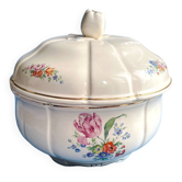 Soupière ancienne Badonviller – demi-porcelaine ivoire, fleurs et dorure